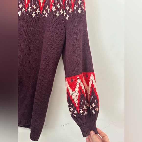 Free People Scotland Sweater Dress Plum & Red Fair Isle Sweater Dress Size Small - Picture 6 of 11